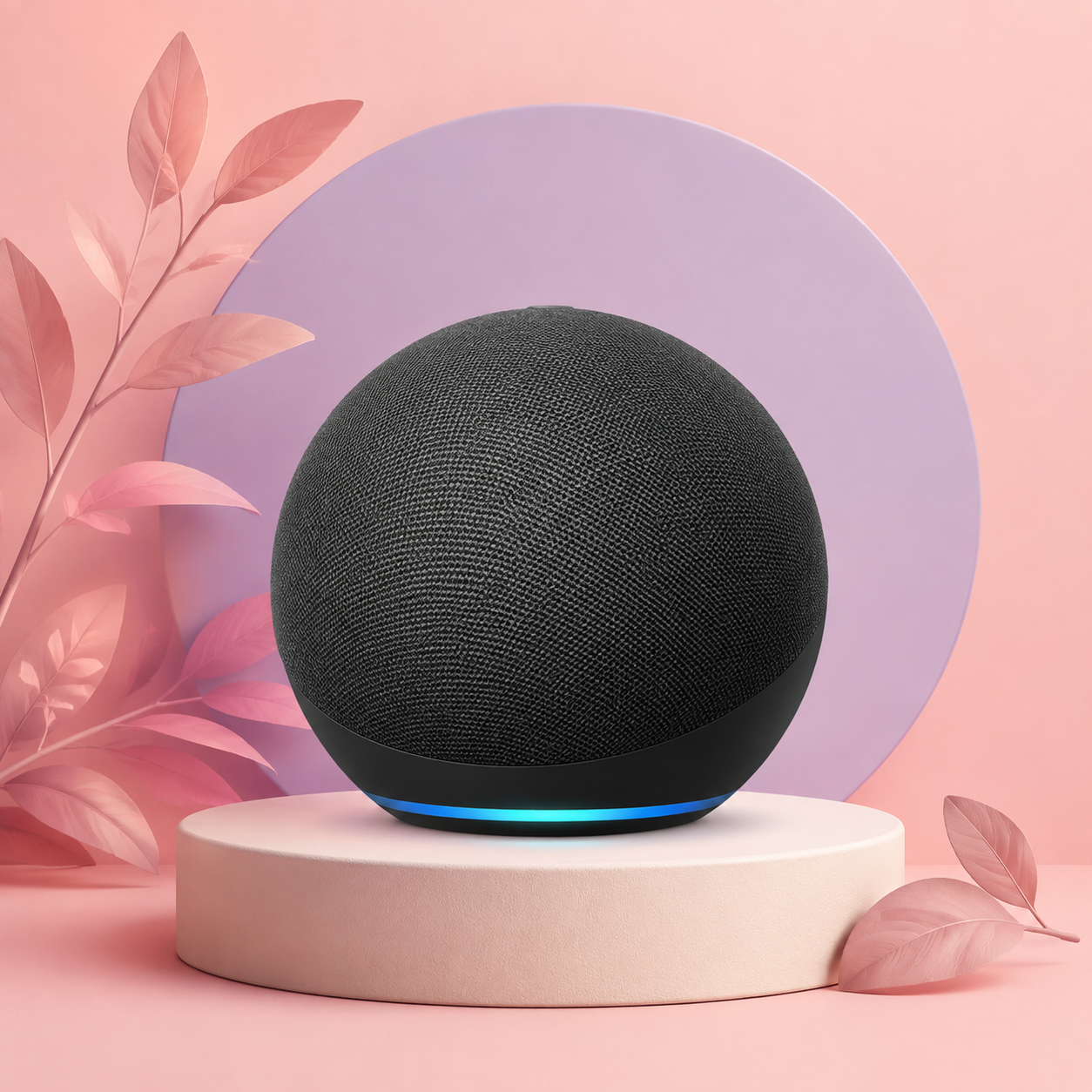 Illustration of a compact charcoal smart speaker
